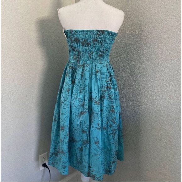 Yak n Yeti Los Angeles Blue Floral Pleated Strapless Dress Size Large - Picture 3 of 8